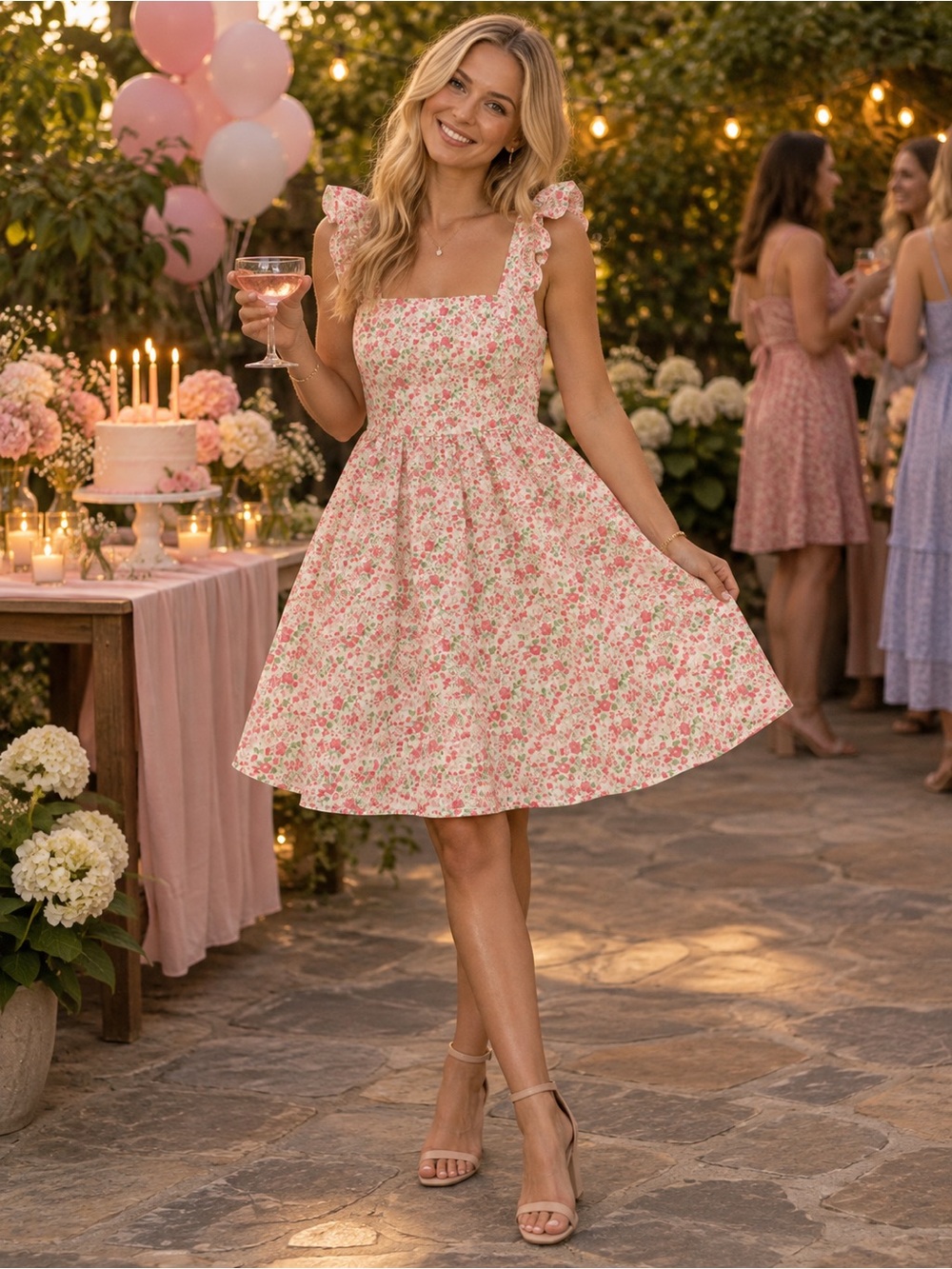 Altar'd State Pink Floral Ruffle Sundress